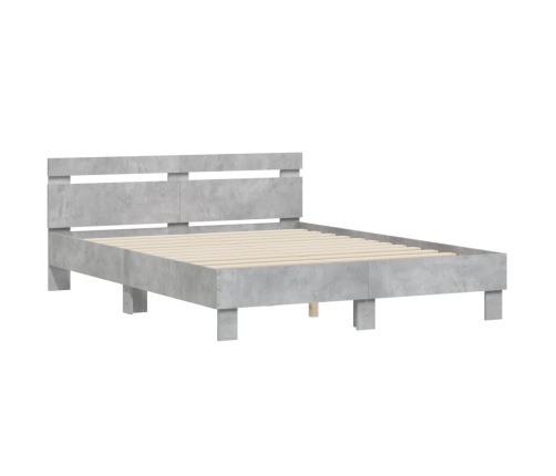 Cama con cabecero madera de ingeniería gris hormigón 140x200 cm