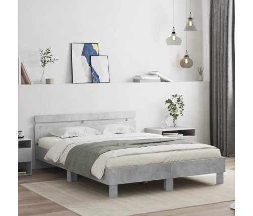 Cama con cabecero madera de ingeniería gris hormigón 140x200 cm