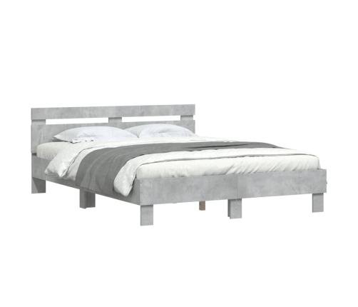 Cama con cabecero madera de ingeniería gris hormigón 140x200 cm