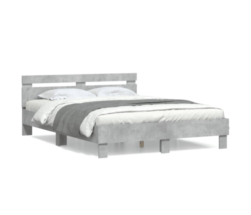 Cama con cabecero madera de ingeniería gris hormigón 140x200 cm