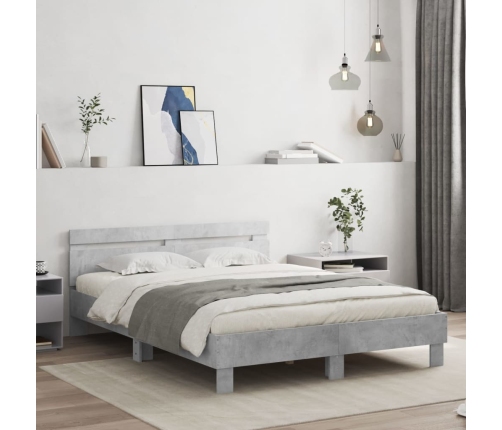 Cama con cabecero madera de ingeniería gris hormigón 140x190 cm