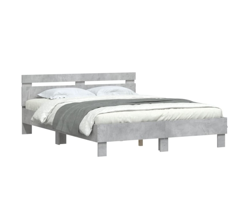 Cama con cabecero madera de ingeniería gris hormigón 140x190 cm