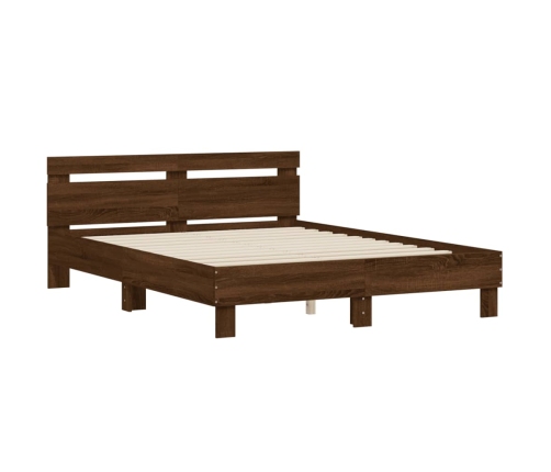 vidaXL Cama con cabecero madera de ingeniería marrón roble 140x190 cm