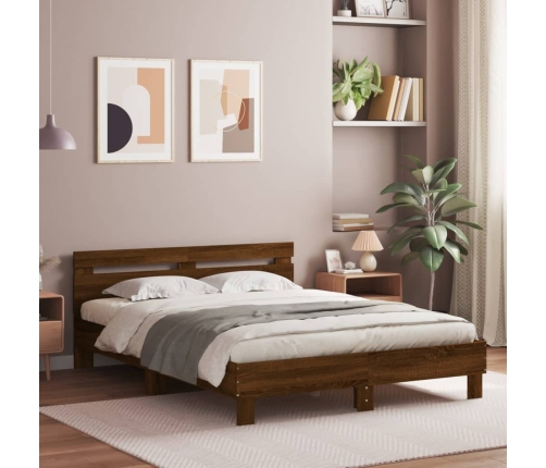 vidaXL Cama con cabecero madera de ingeniería marrón roble 140x190 cm