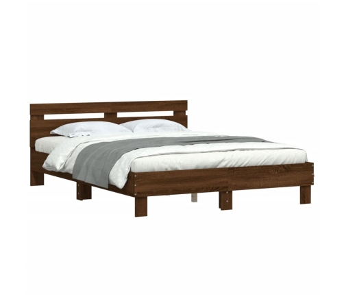 vidaXL Cama con cabecero madera de ingeniería marrón roble 140x190 cm