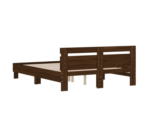 vidaXL Cama con cabecero madera de ingeniería marrón roble 140x190 cm