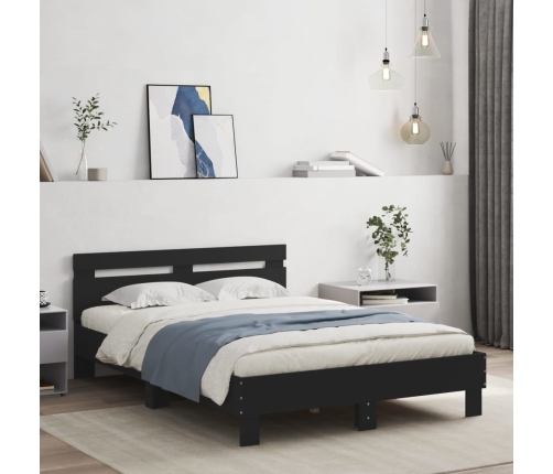 Estructura cama con cabecero madera ingeniería negro 135x190 cm