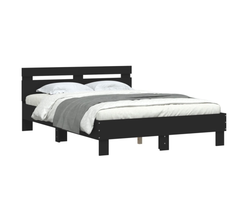 Estructura cama con cabecero madera ingeniería negro 135x190 cm