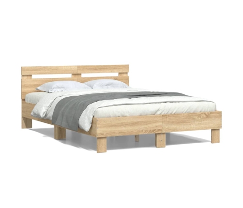 Cama con cabecero madera de ingeniería roble Sonoma 135x190 cm