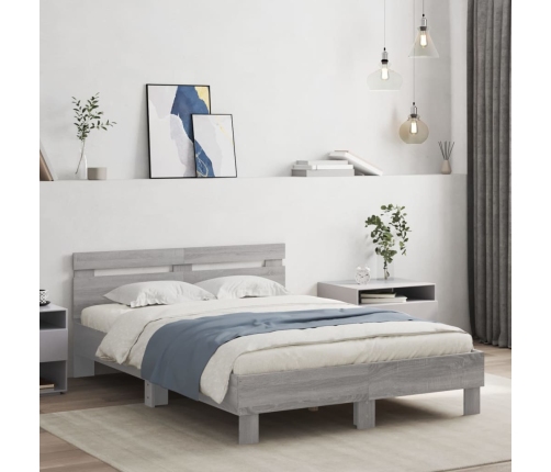 Cama con cabecero madera de ingeniería gris Sonoma 135x190 cm