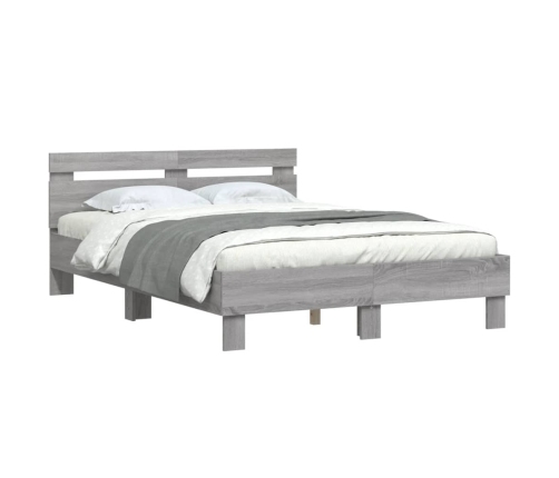 Cama con cabecero madera de ingeniería gris Sonoma 135x190 cm