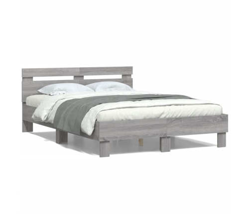 Cama con cabecero madera de ingeniería gris Sonoma 135x190 cm