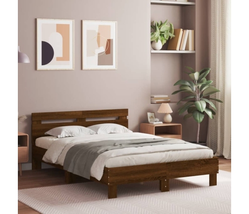 vidaXL Cama con cabecero madera de ingeniería marrón roble 120x190 cm