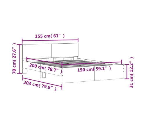 vidaXL Estructura de cama con cabecero negra 150x200 cm