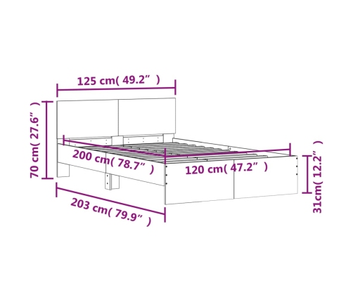 vidaXL Estructura de cama con cabecero marrón roble 120x200 cm