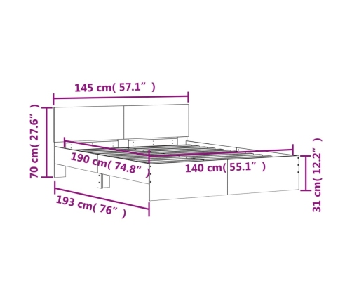 Estructura de cama con cabecero blanca 140x190 cm