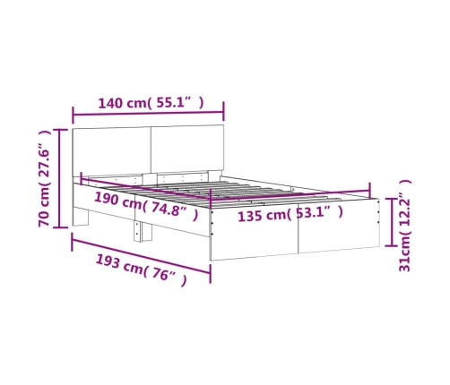 Estructura de cama con cabecero blanca 135x190 cm