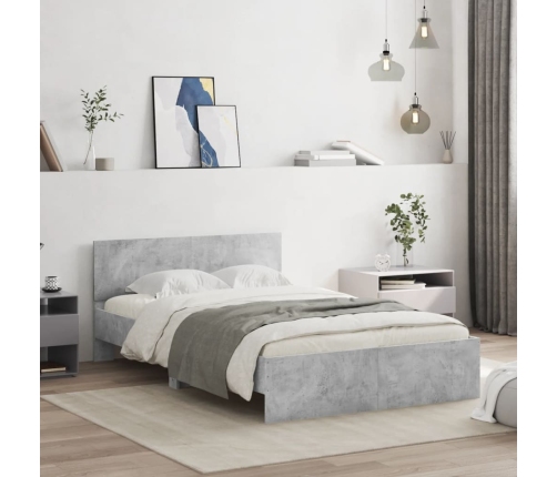 vidaXL Estructura de cama con cabecero gris hormigón 135x190 cm