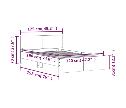 vidaXL Estructura de cama con cabecero roble Sonoma 120x190 cm