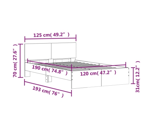 Estructura de cama con cabecero marrón roble 120x190 cm