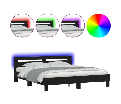 Estructura de cama con cabecero y luces LED negra 200x200 cm