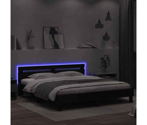 Estructura de cama con cabecero y luces LED negra 200x200 cm