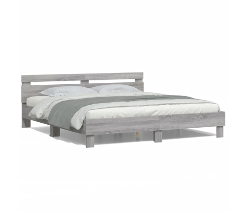 Estructura de cama cabecero y luces LED gris Sonoma 200x200 cm