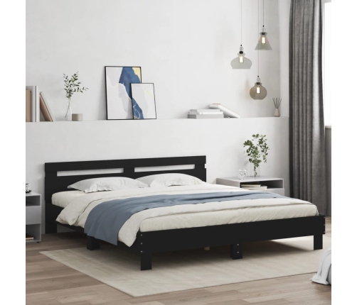 Estructura cama LED sin colchón cuero sintético negro 180x200cm