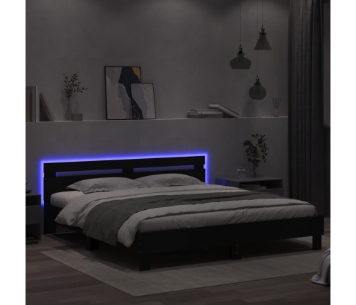 Estructura cama LED sin colchón cuero sintético negro 180x200cm