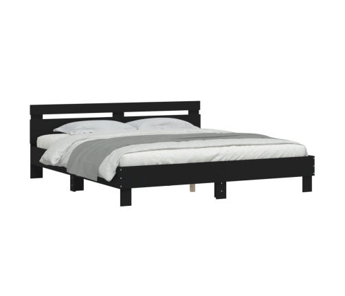 Estructura cama LED sin colchón cuero sintético negro 180x200cm