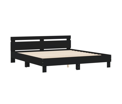 Estructura cama LED sin colchón cuero sintético negro 180x200cm
