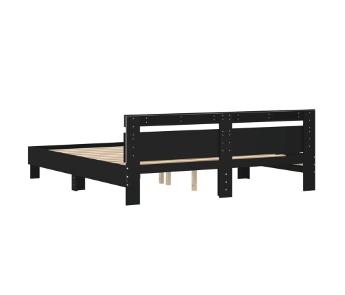 Estructura cama LED sin colchón cuero sintético negro 180x200cm