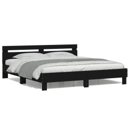 Estructura cama LED sin colchón cuero sintético negro 180x200cm