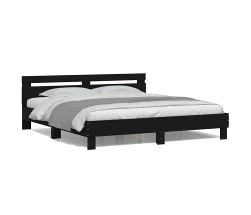 Estructura cama LED sin colchón cuero sintético negro 180x200cm