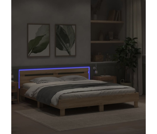 Estructura de cama cabecero y luces LED roble Sonoma 180x200 cm