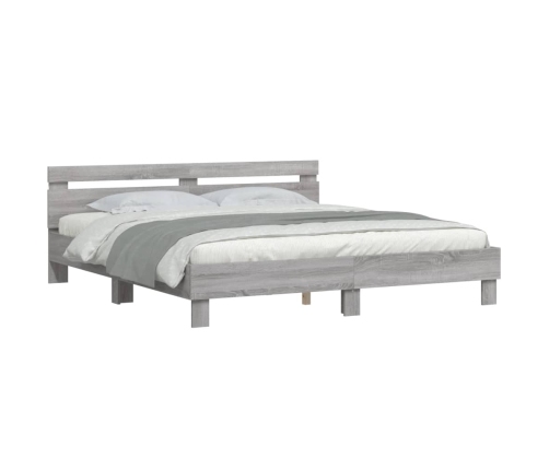 vidaXL Estructura de cama cabecero y luces LED gris Sonoma 180x200 cm