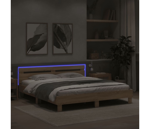 Estructura de cama cabecero y luces LED roble Sonoma 160x200 cm