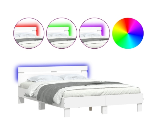 Estructura de cama con cabecero y luces LED blanco 150x200 cm