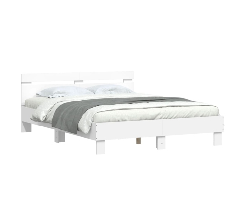 Estructura de cama con cabecero y luces LED blanco 150x200 cm