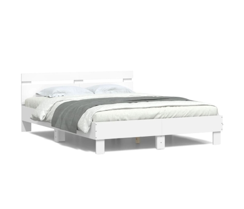 Estructura de cama con cabecero y luces LED blanco 150x200 cm