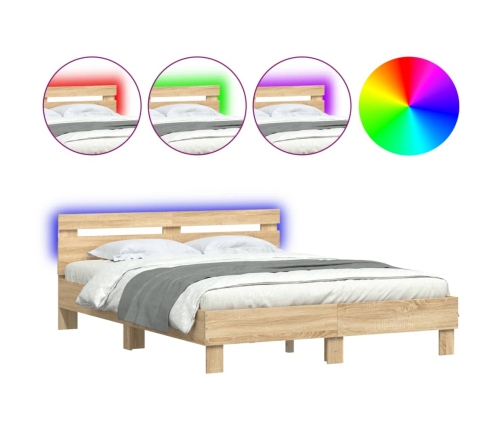 Estructura de cama cabecero y luces LED roble Sonoma 150x200 cm