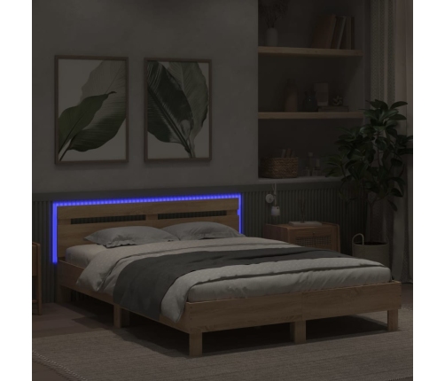 Estructura de cama cabecero y luces LED roble Sonoma 150x200 cm