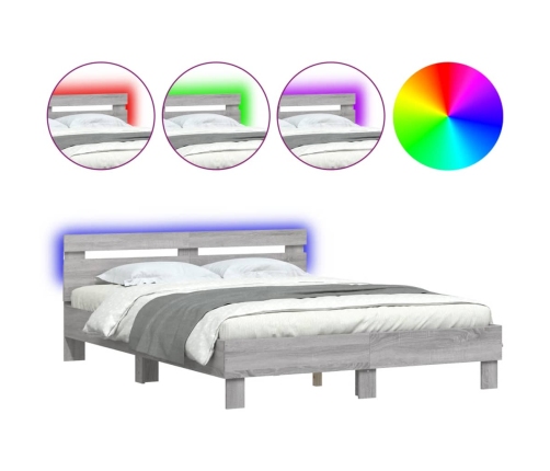 Estructura de cama cabecero y luces LED gris Sonoma 150x200 cm