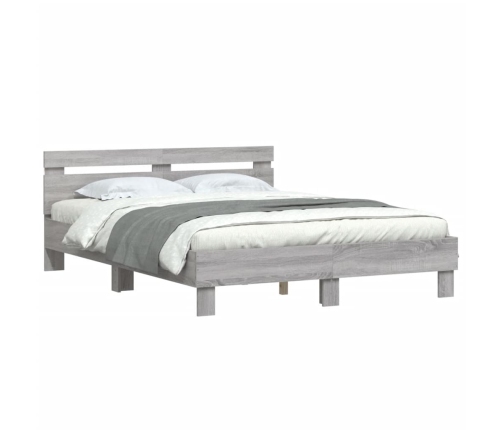 Estructura de cama cabecero y luces LED gris Sonoma 150x200 cm