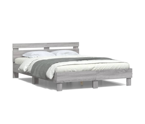 Estructura de cama cabecero y luces LED gris Sonoma 150x200 cm