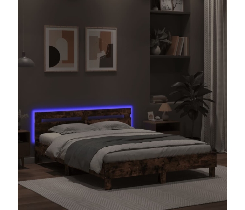 vidaXL Estructura de cama cabecero y luces LED marrón roble 150x200 cm