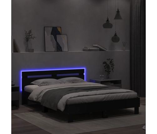 vidaXL Estructura de cama con cabecero y luces LED negro 140x200 cm