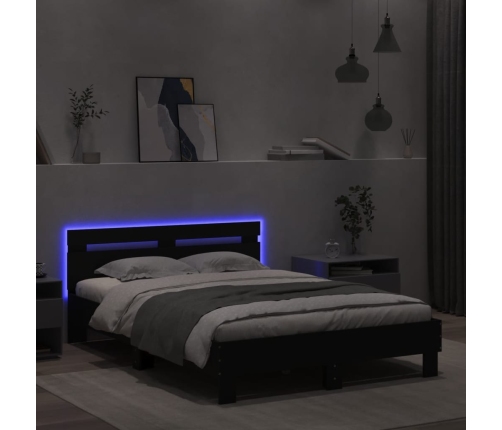 Estructura de cama con cabecero y luces LED negro 120x200 cm