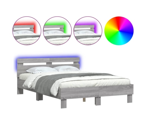 vidaXL Estructura de cama cabecero y luces LED gris Sonoma 120x200 cm