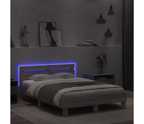 vidaXL Estructura de cama cabecero y luces LED gris Sonoma 120x200 cm